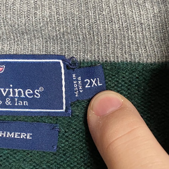 Vineyard Vines Men's Size 2XL Green 1/4 Zip Sweater Cashmere Blend Pullover - Picture 6 of 7
